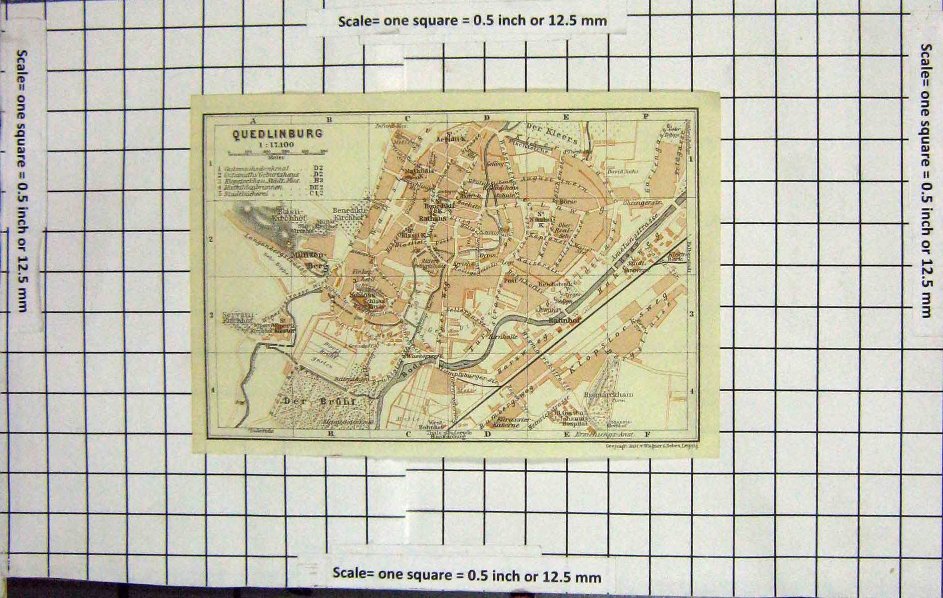 Original Old Antique Print Map Germany Street Plan Quedlinburg Der Kleers