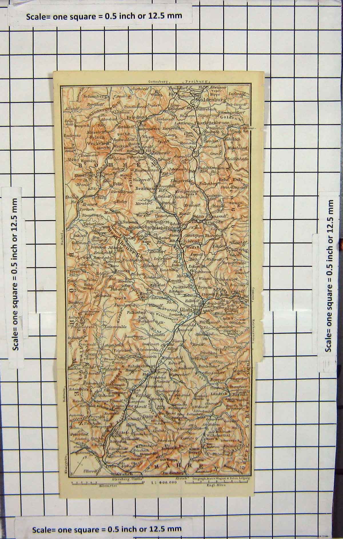 Original Old Antique Print Map Germany Glatz Waldenburg Mahren Bohmen