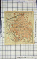 Original Old Antique Print Map Germany Street Plan Hildesheim Krankenhaus