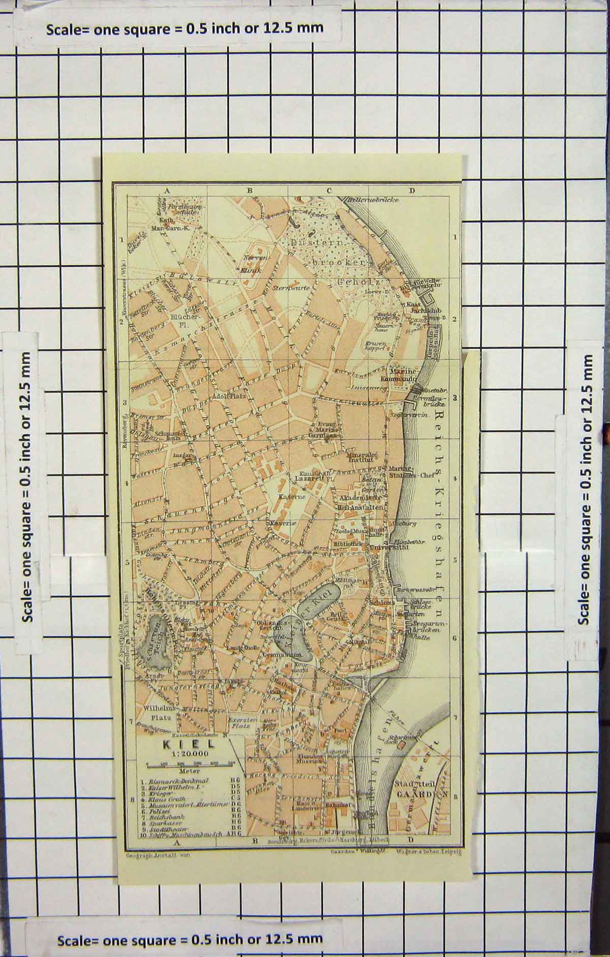 Original Old Antique Print Map Germany Street Plan Kiel Stadtteil Gaarden