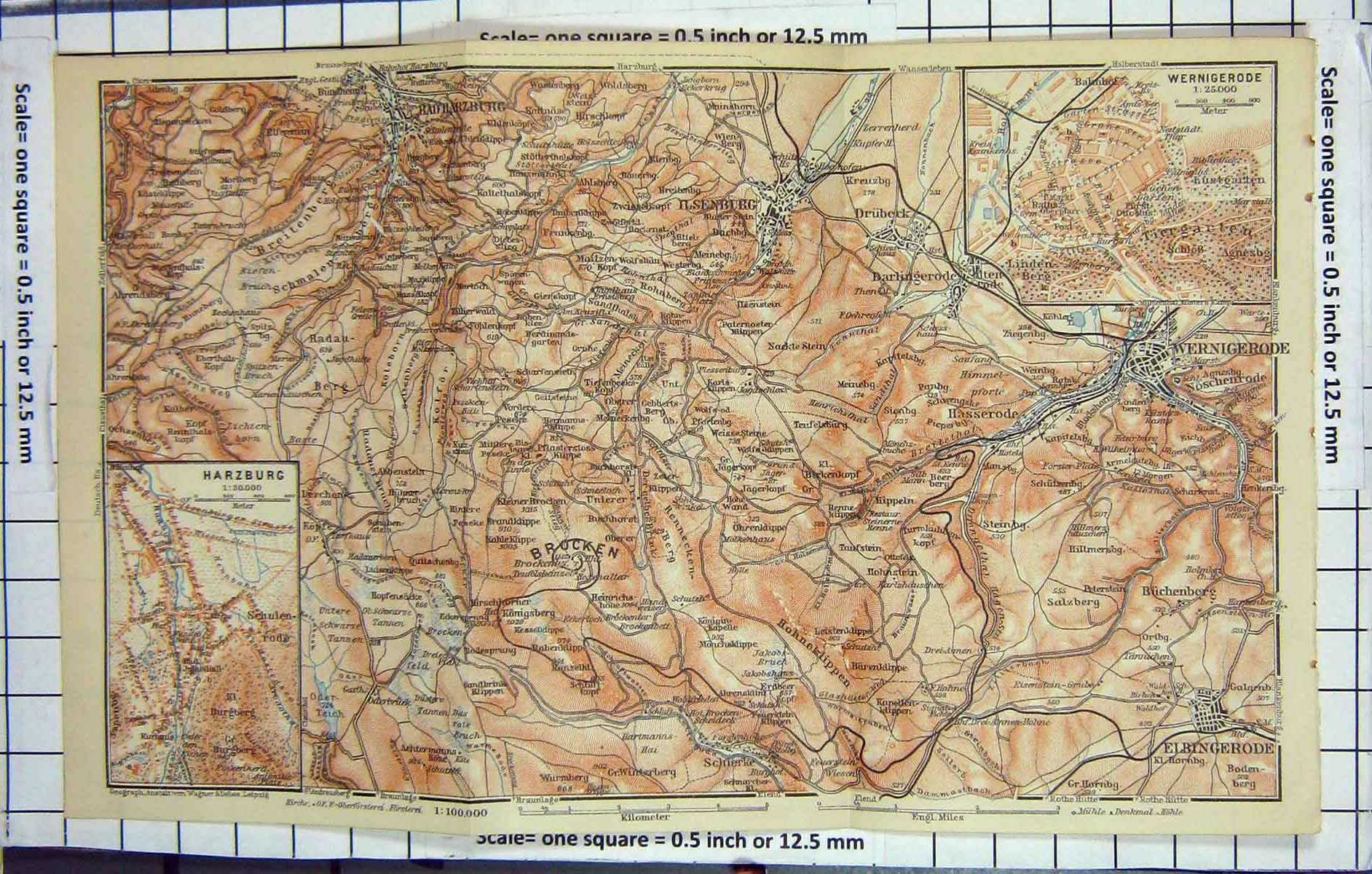 Original Old Antique Print Map Germany Plan Harzburg Wernigerode Brocken