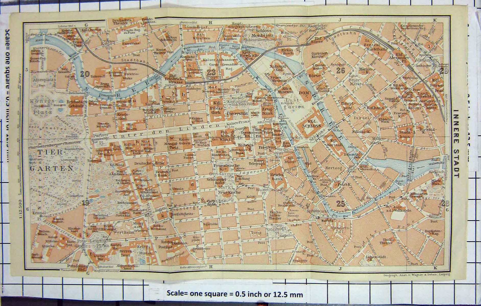 Original Old Antique Print Map Germany Street Plan Innere Stadt Spree