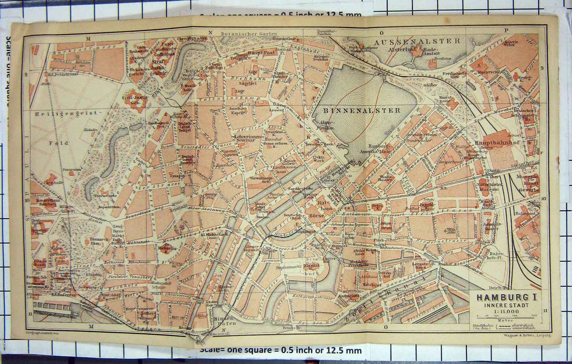 Original Old Antique Print Map Germany Street Plan Hamburg Innere Stadt