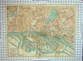 Original Old Antique Print Map Germany Street Plan Hamburg Altona Elbe