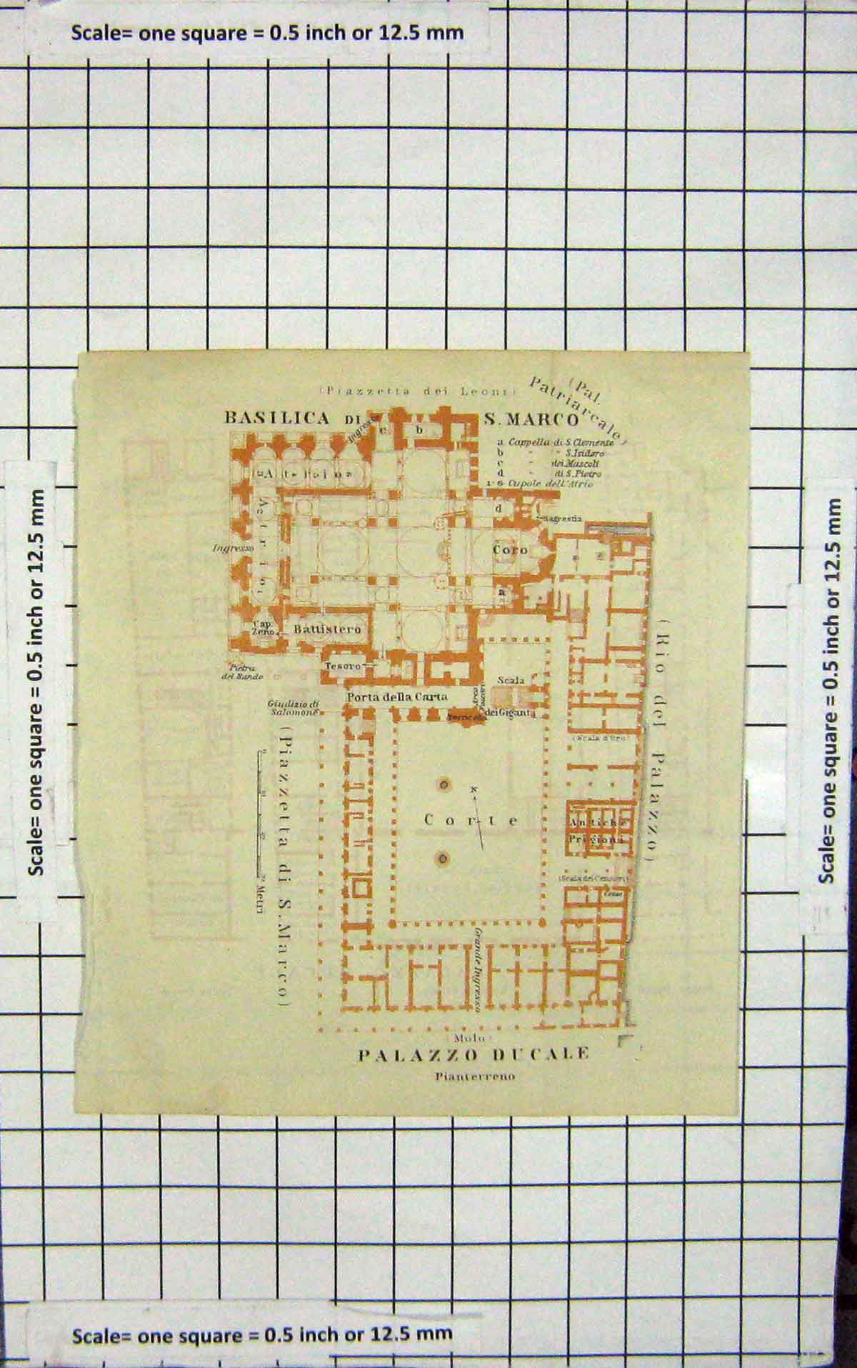 Original Old Antique Print Map Italy Plan Palazzo Du Cale Marco Basilica