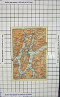 Original Old Antique Print Map Italy Lugano Carona Melano Bireno