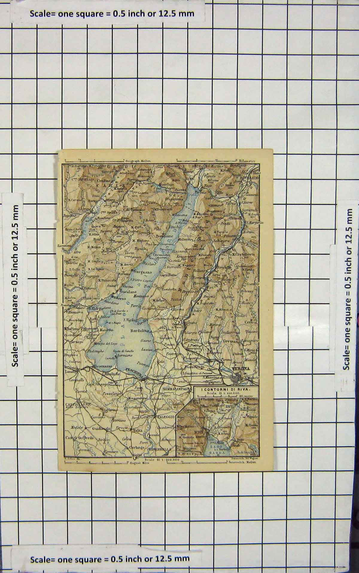 Original Old Antique Print Map Italy Contorni Riva Salo Pescahiera Verona