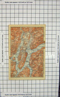 Original Old Antique Print Map Italy Lugano Carona Breno Sonvico