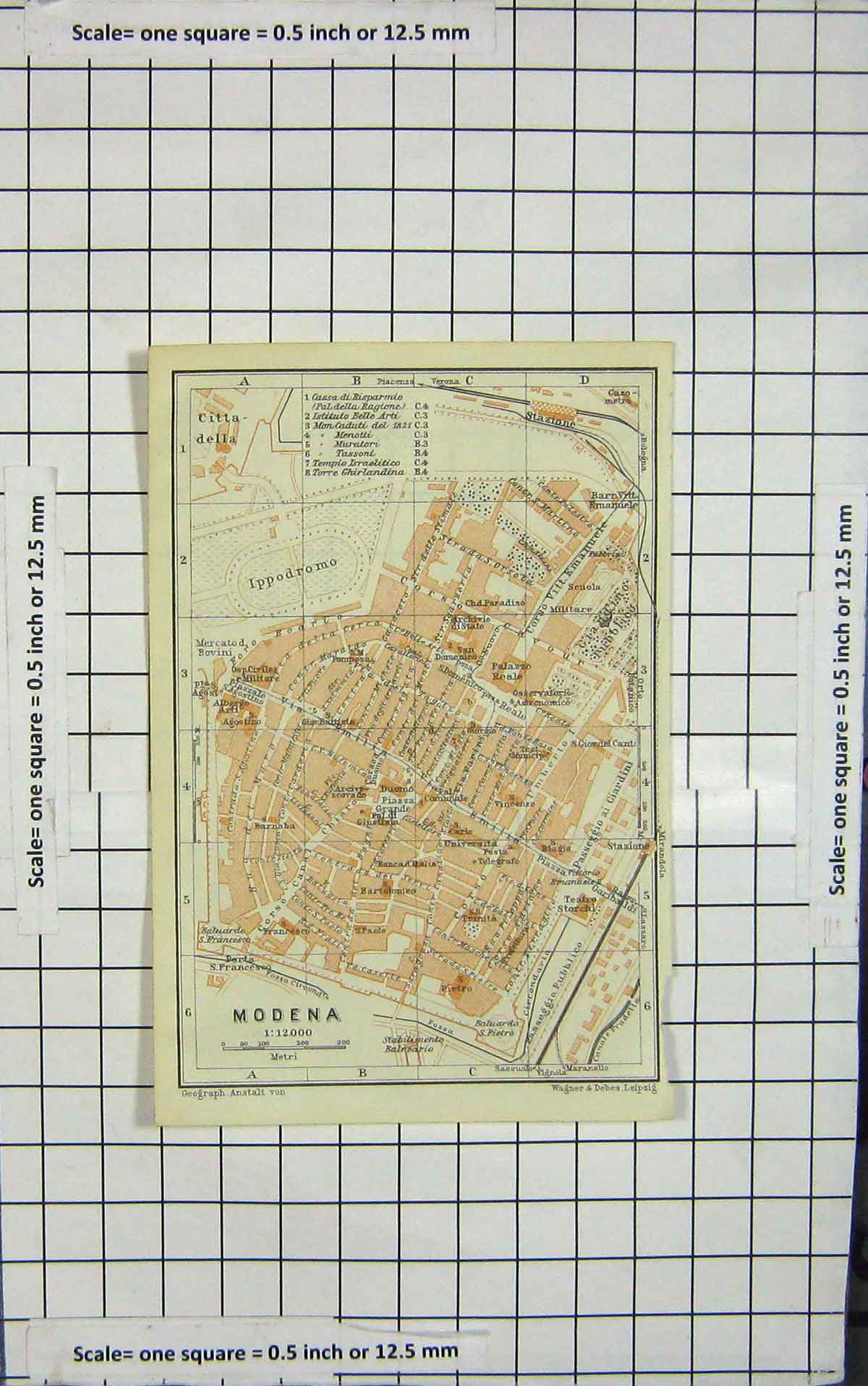 Original Old Antique Print Map Italy Street Plan Modena Ippodromo