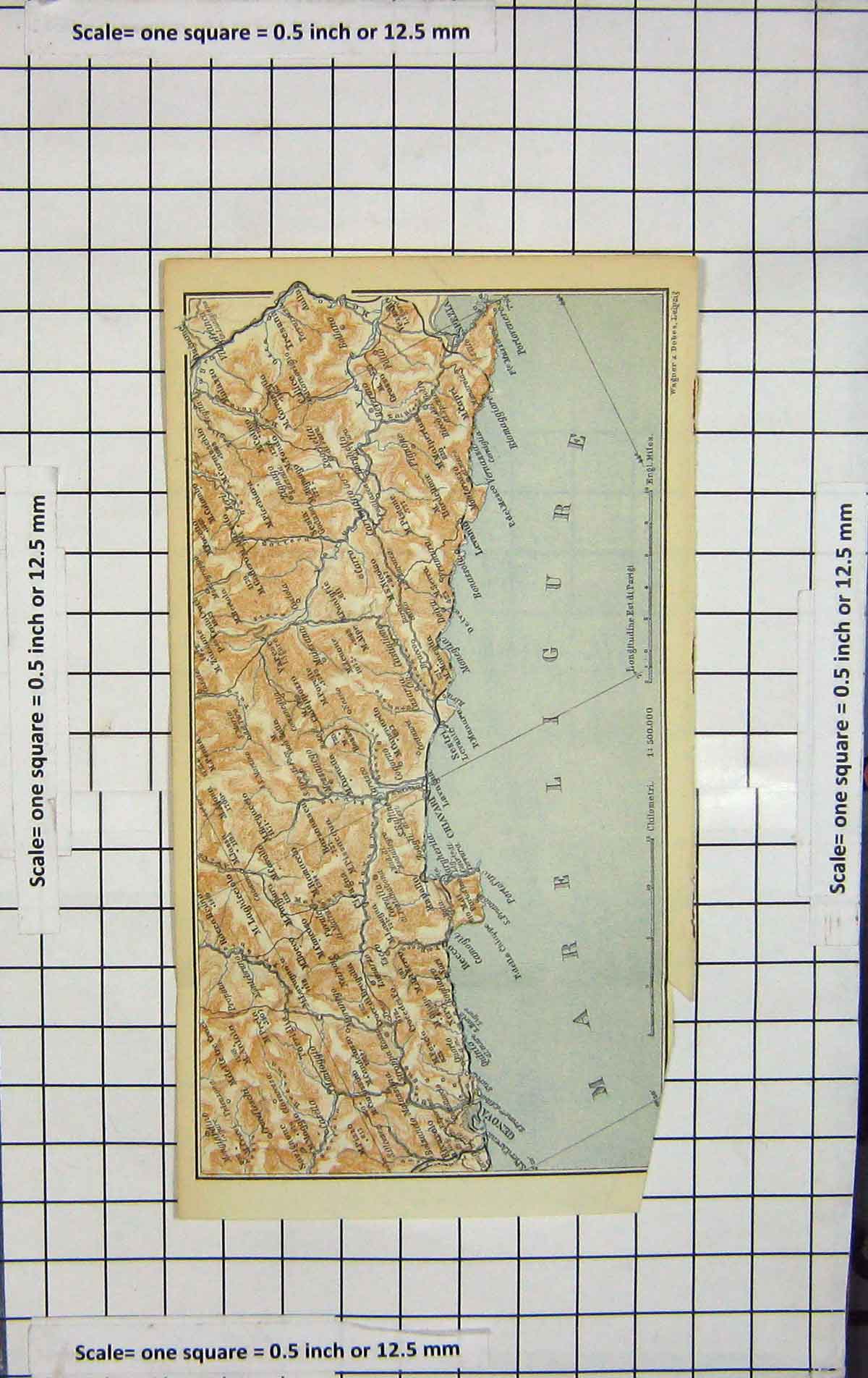 Original Old Antique Print Map Italy Genova Spezia Sestri Chiavari Ligure