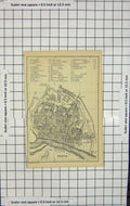 Original Old Antique Print Map Italy Street Plan Pavia Fiume Ticino River