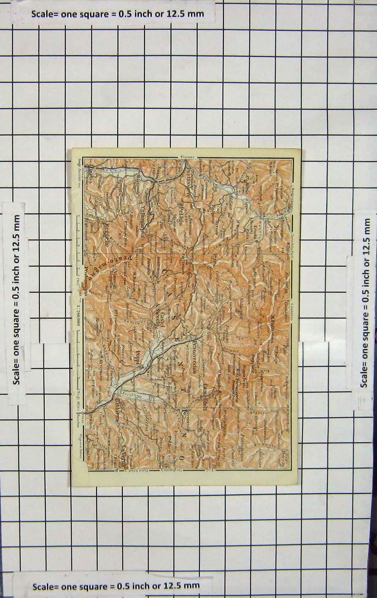 Original Old Antique Print Map Italy Poppi Pelago Pontassieve Cassentino