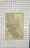 Original Old Antique Print Map Italy Plan Sanremo Porto Mare Ligurio