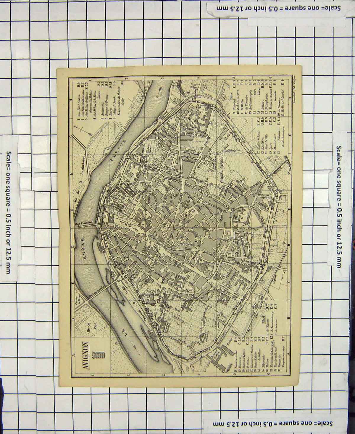 Original Old Antique Print Map Italy Street Plan Avignon Rhone Fleuve
