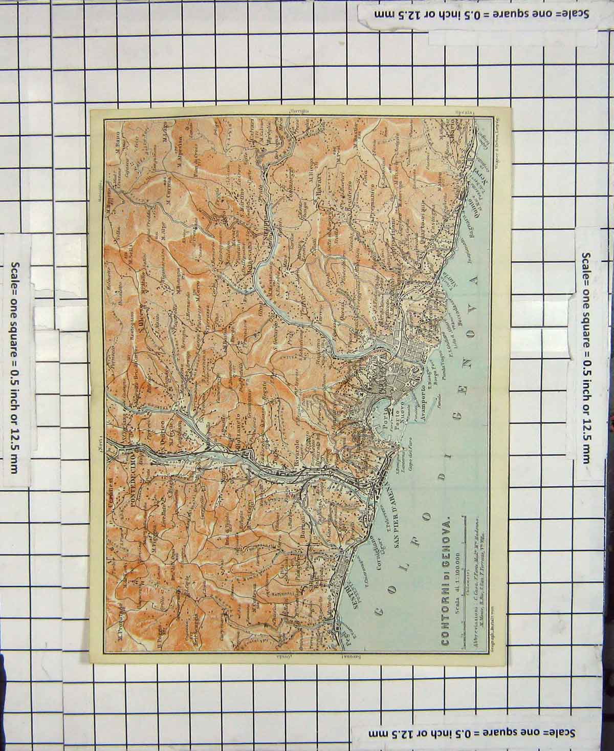 Original Old Antique Print Map Italy Sestri Genova Avamporto Nervi Pegli 19th