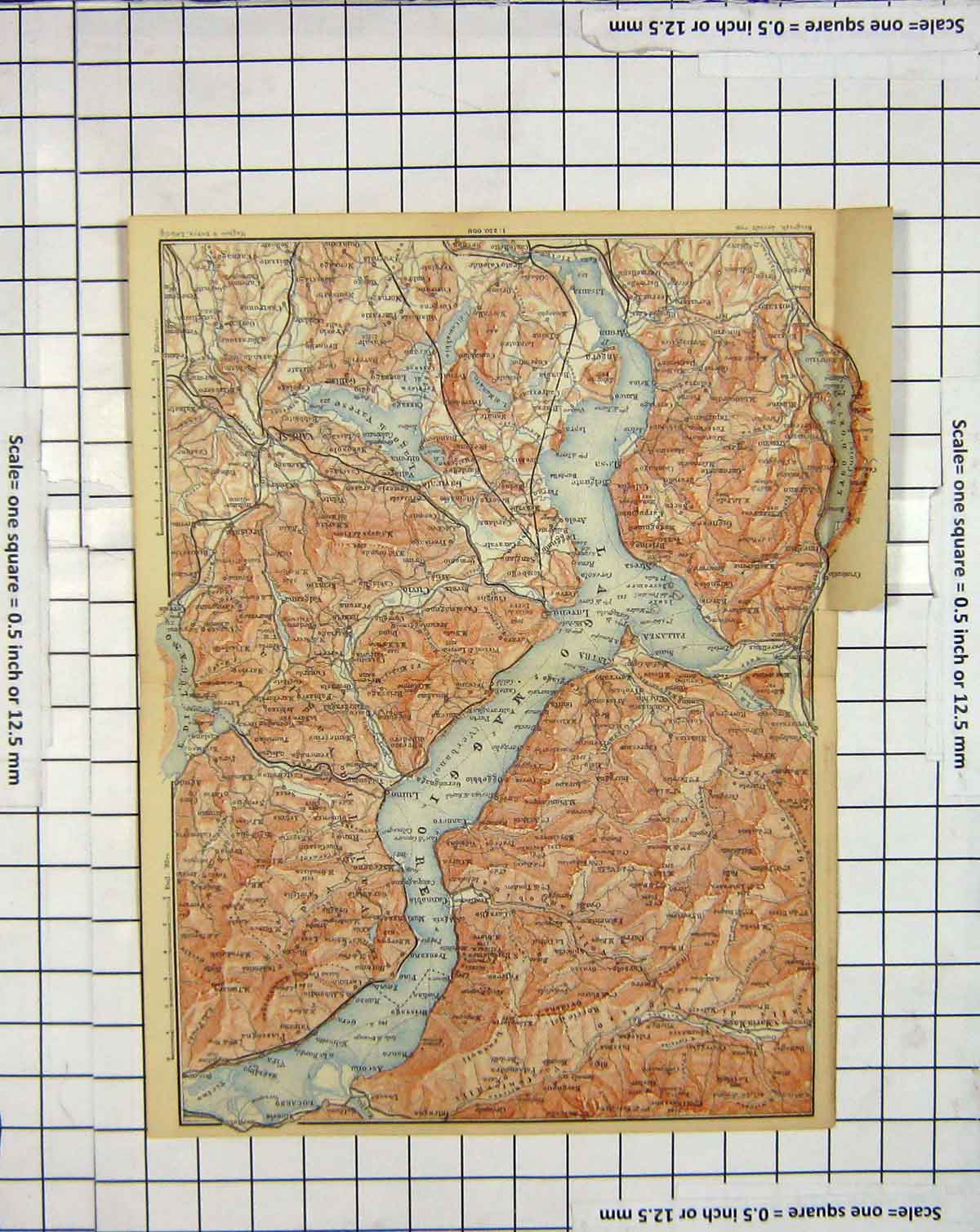 Original Old Antique Print Map Italy Anona Intra Maggiore Pallanza 20th Century