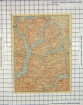 Original Old Antique Print Map Italy Lago Como Lecco Lugano Bellinzona 20th