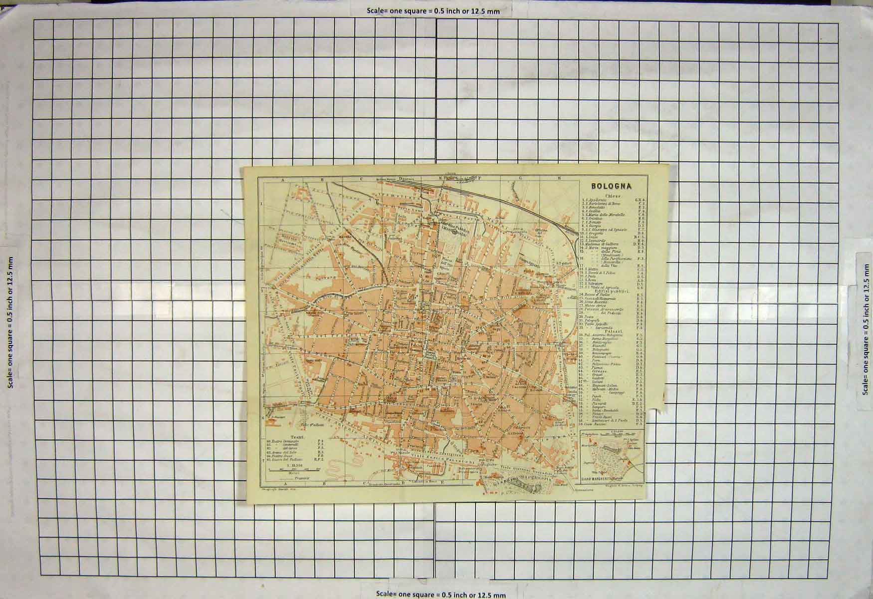 Original Old Antique Print Map Italy Street Plan Bologna Giard Margherita