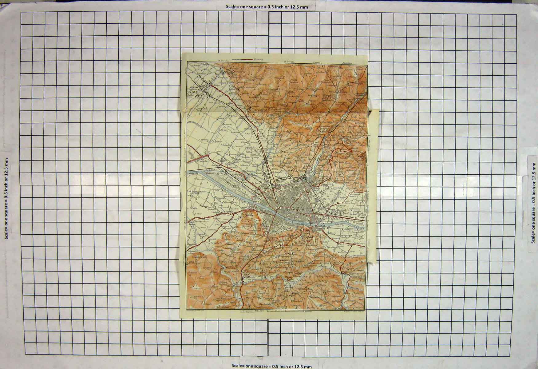 Original Old Antique Print Map Italy Street Plan Firenze Arno River Sesto
