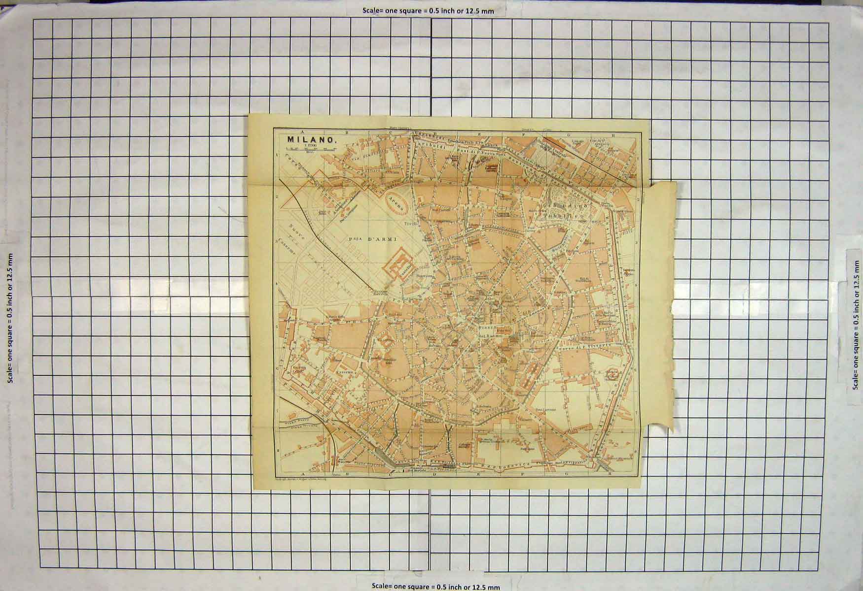 Original Old Antique Print Map Italy Street Plan Milano Arena D'Armi