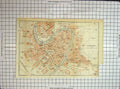 Original Old Antique Print Map Italy Street Plan Verona Fiume Adige River