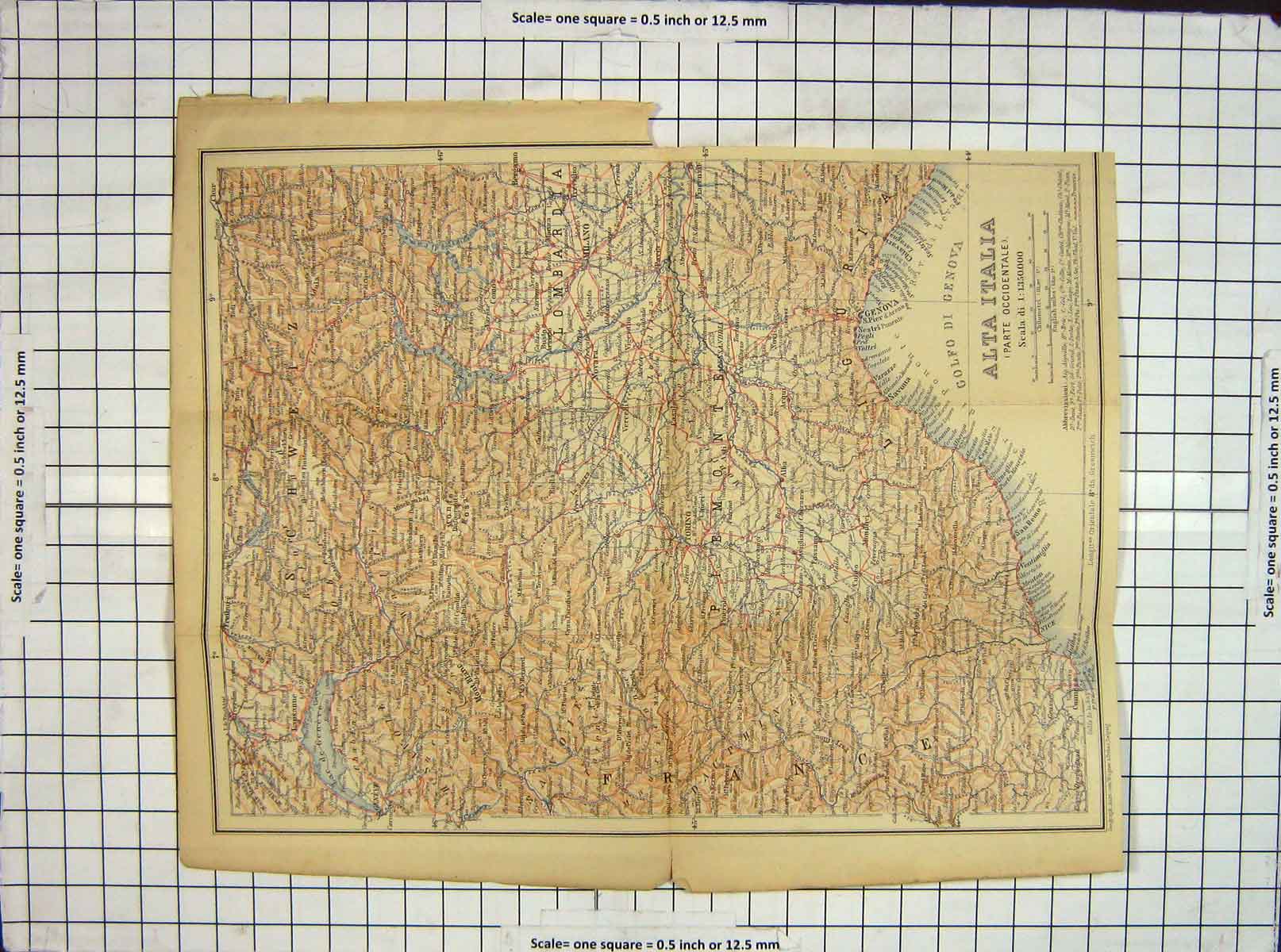 Original Old Antique Print Map Italy Genova Nice Chiavari Liguria Savona