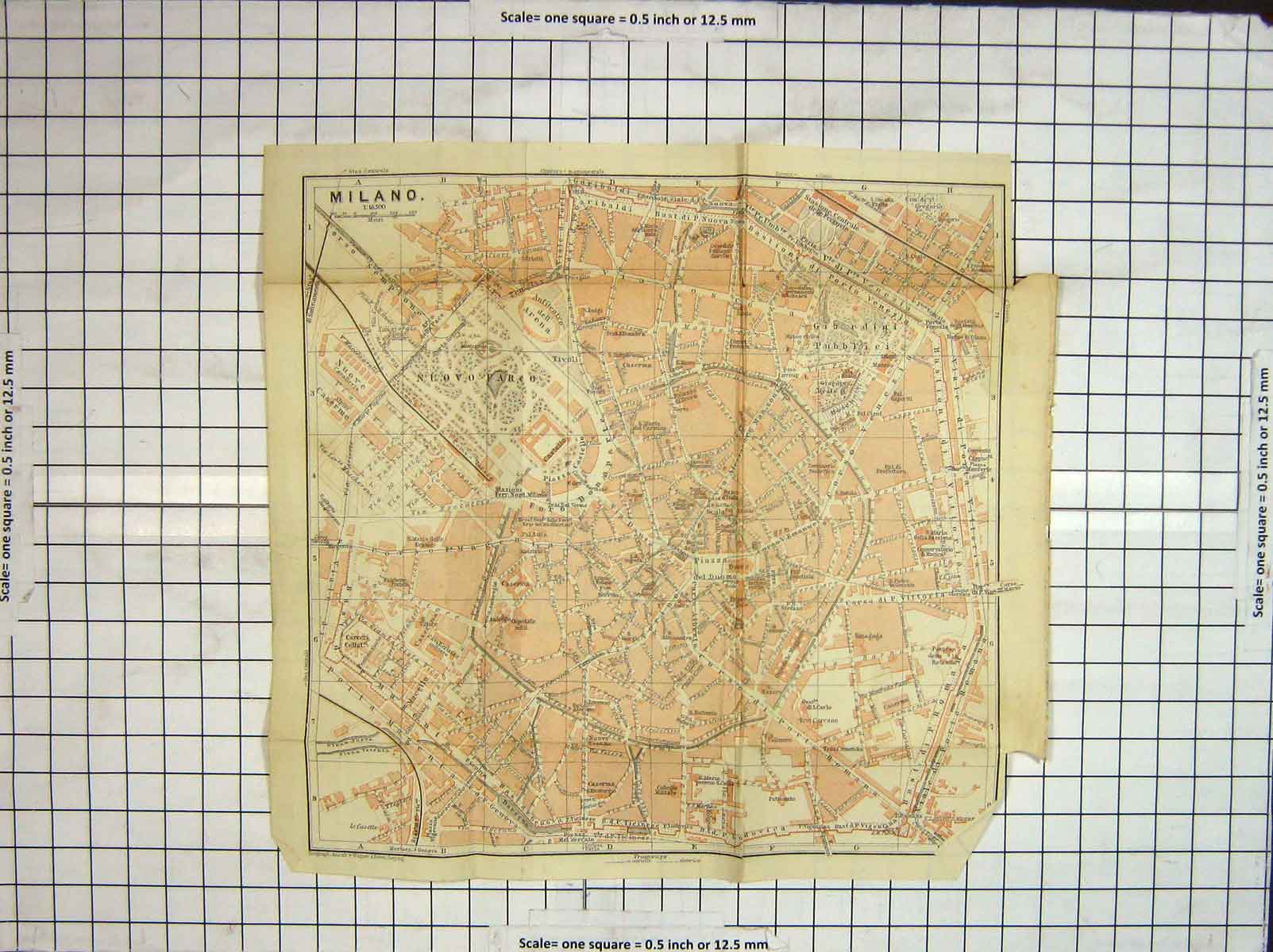 Original Old Antique Print Map Italy Street Plan Milano Nuovo Parco