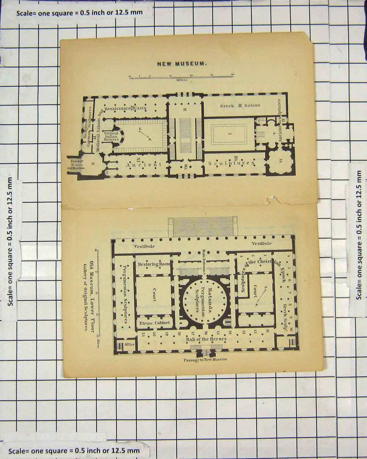 Original Old Antique Print Map Germany Plan New Museum Picture Gallery