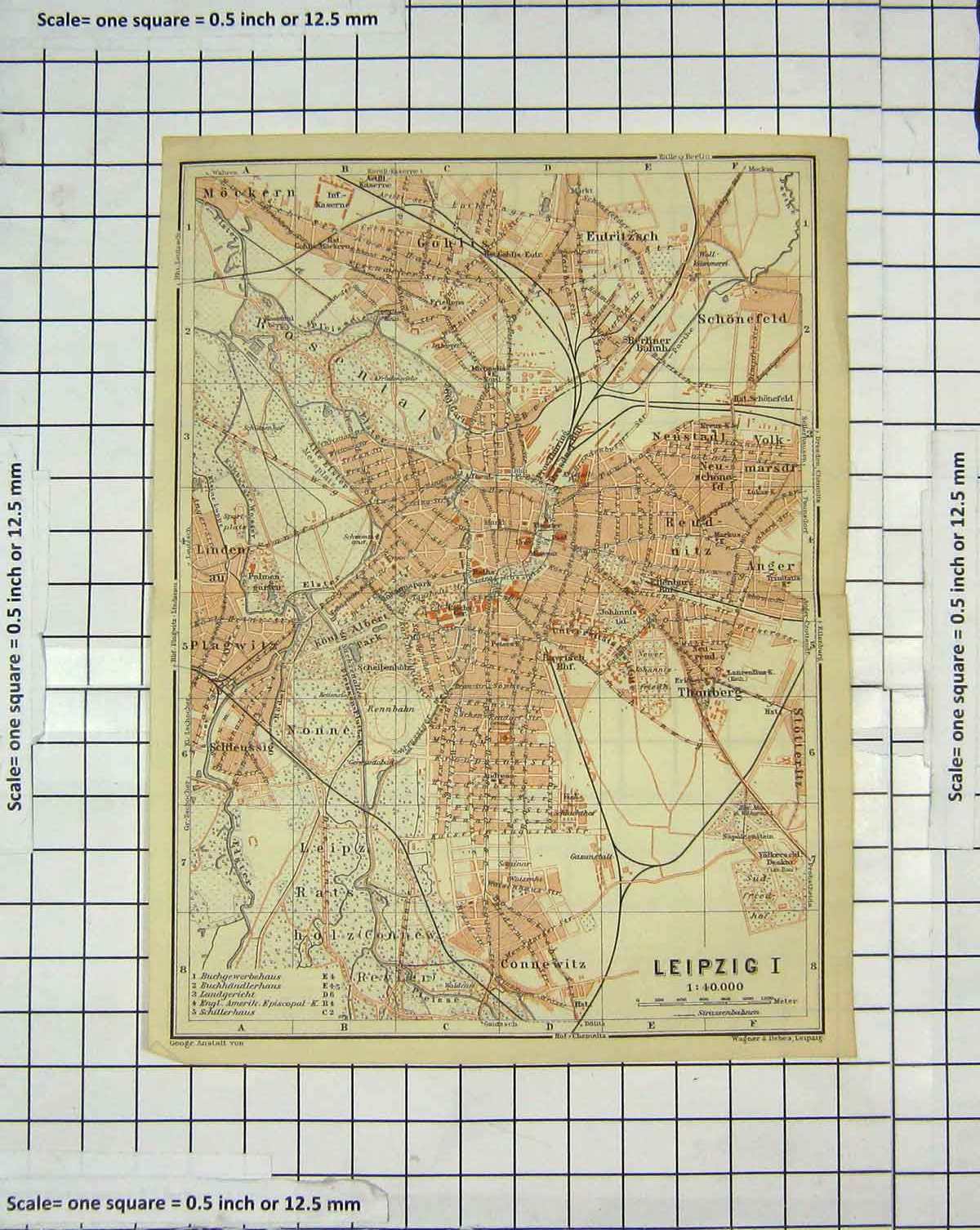 Original Old Antique Print Map Germany Street Plan Leipzig Schonefeld