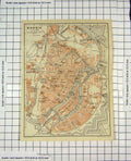 Original Old Antique Print Map Germany Street Plan Danzig Wetchsel River