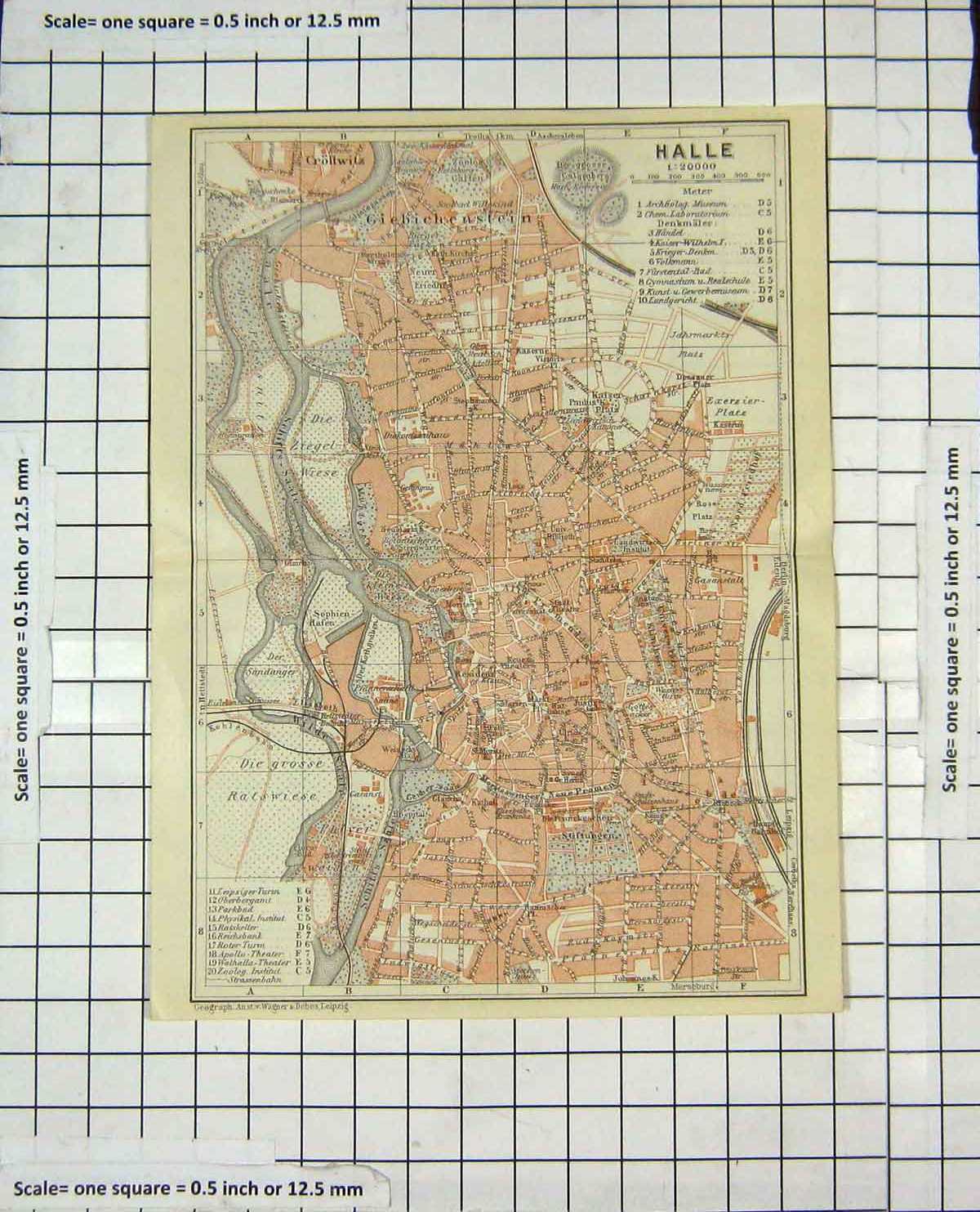 Original Old Antique Print Map Germany Street Plan Halle Giebichenstein
