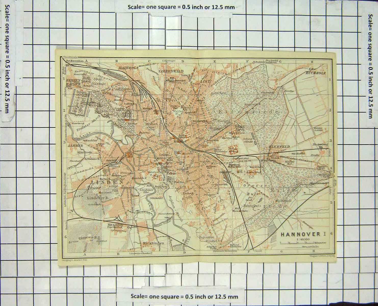 Original Old Antique Print Map Germany Street Plan Hannover Buchholz