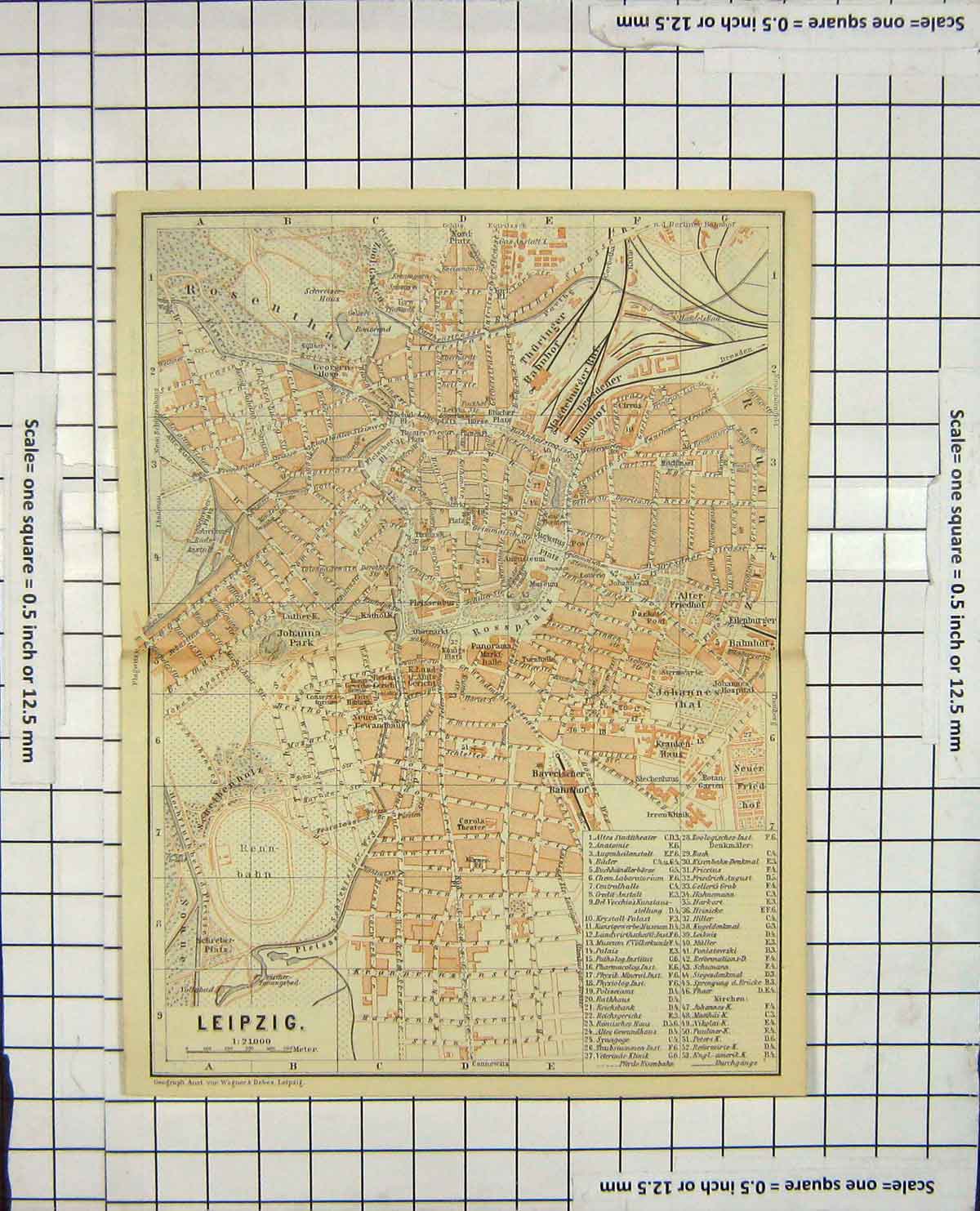 Original Old Antique Print Map Germany Street Plan Leipzig Rosenthal