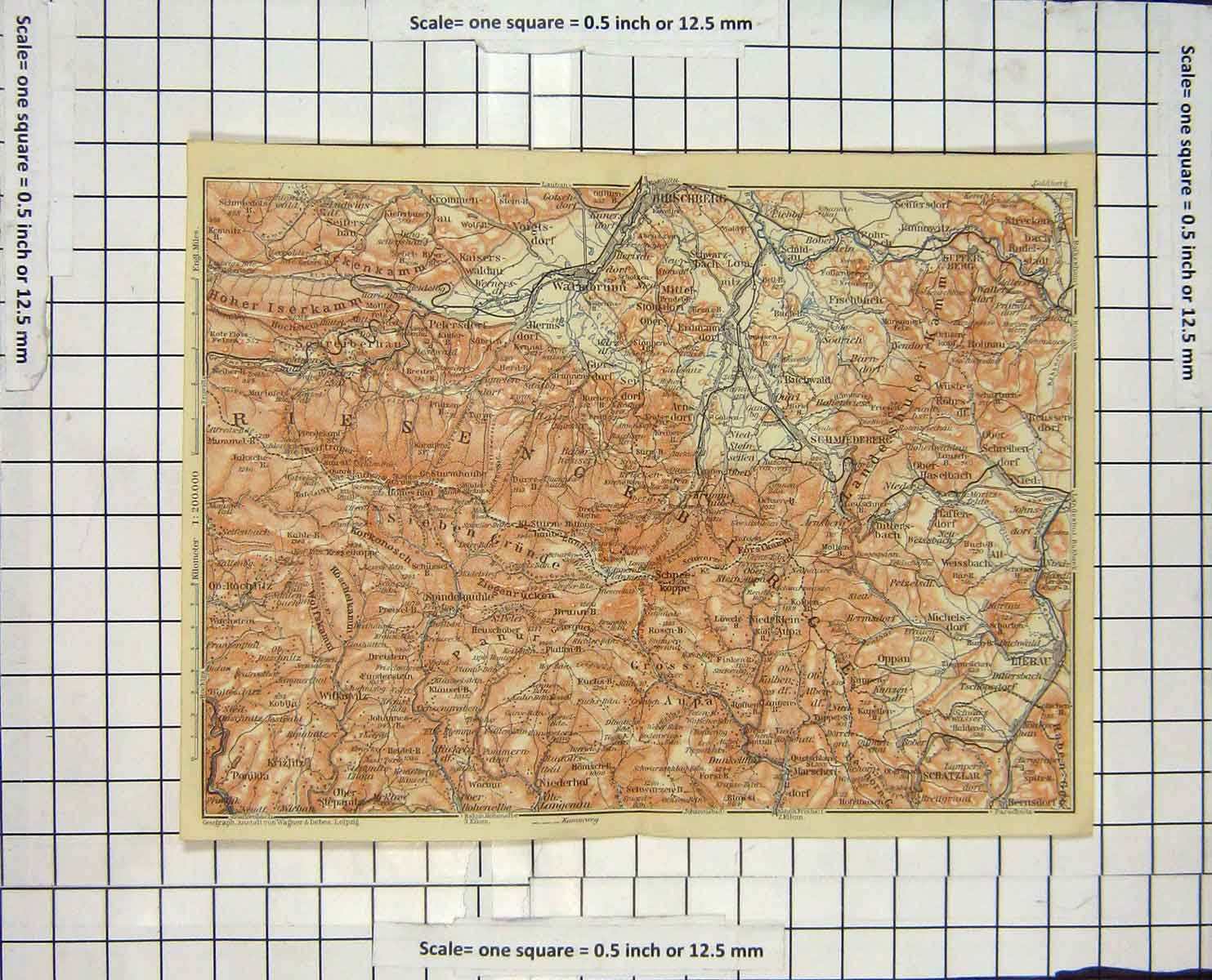 Original Old Antique Print Map Germany Liebau Hirschberg Warmbruan