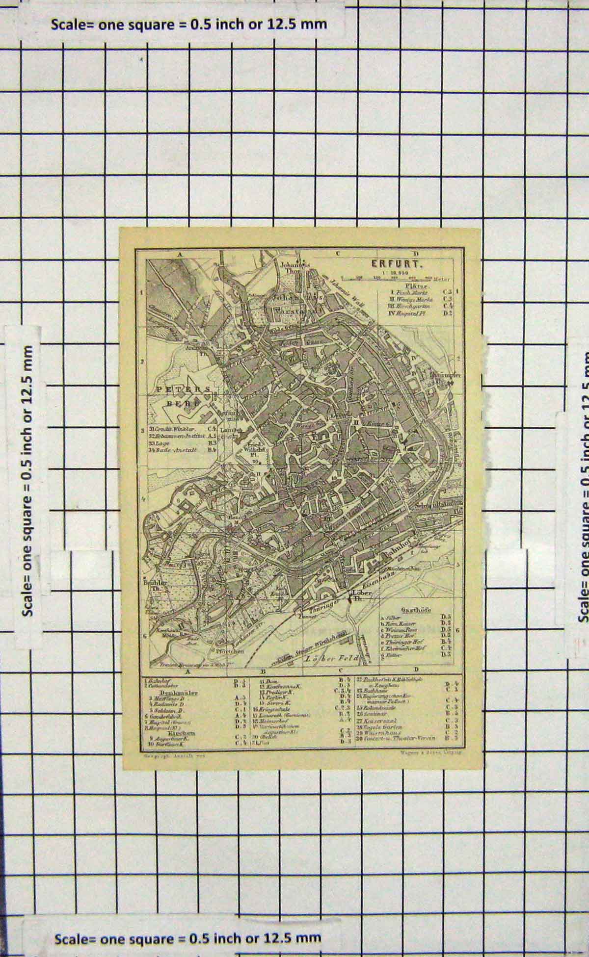 Original Old Antique Print Map Germany Street Plan Erfurt Umgebung Weimar