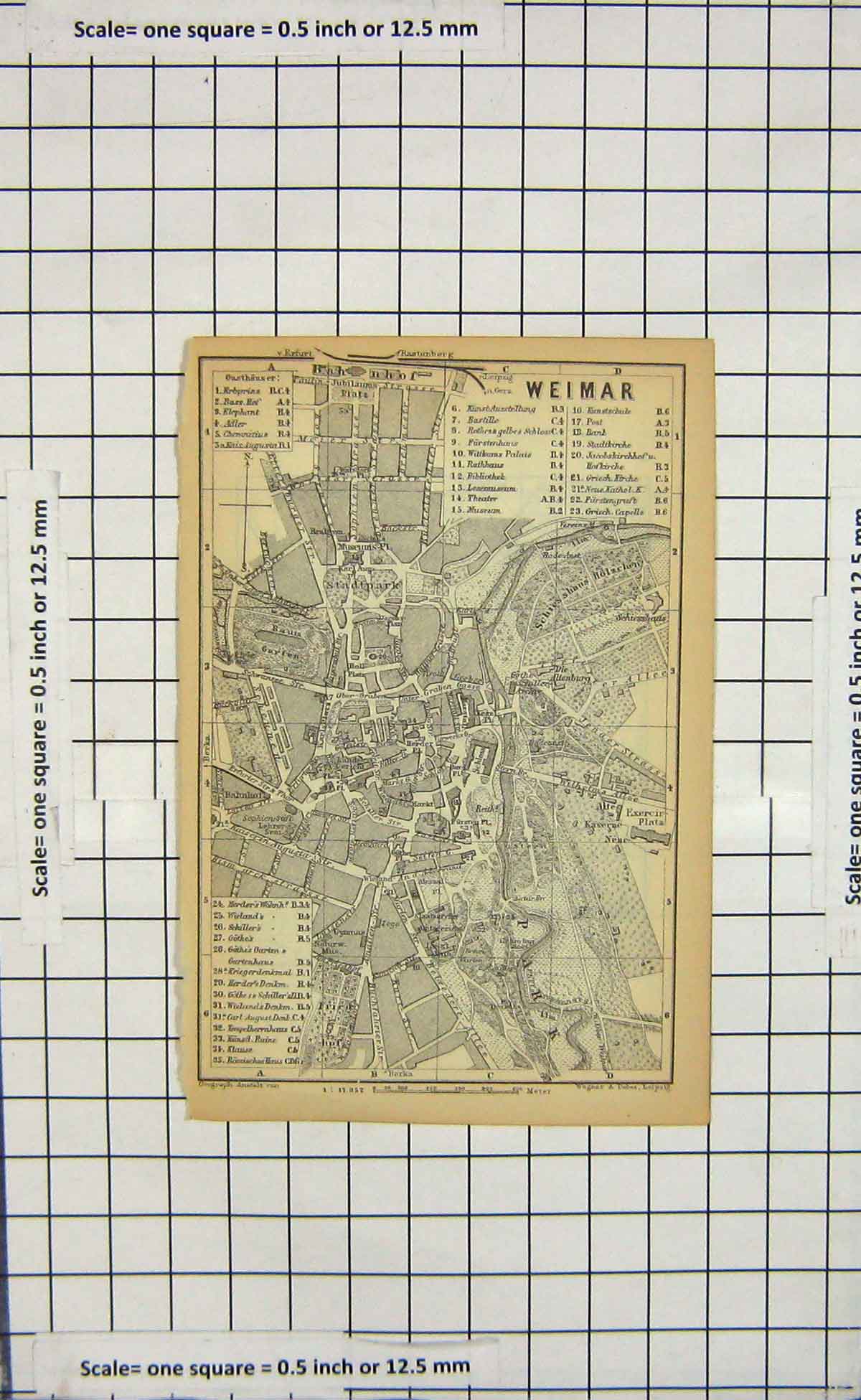Original Old Antique Print Map Germany Street Plan Weimar Umgebung