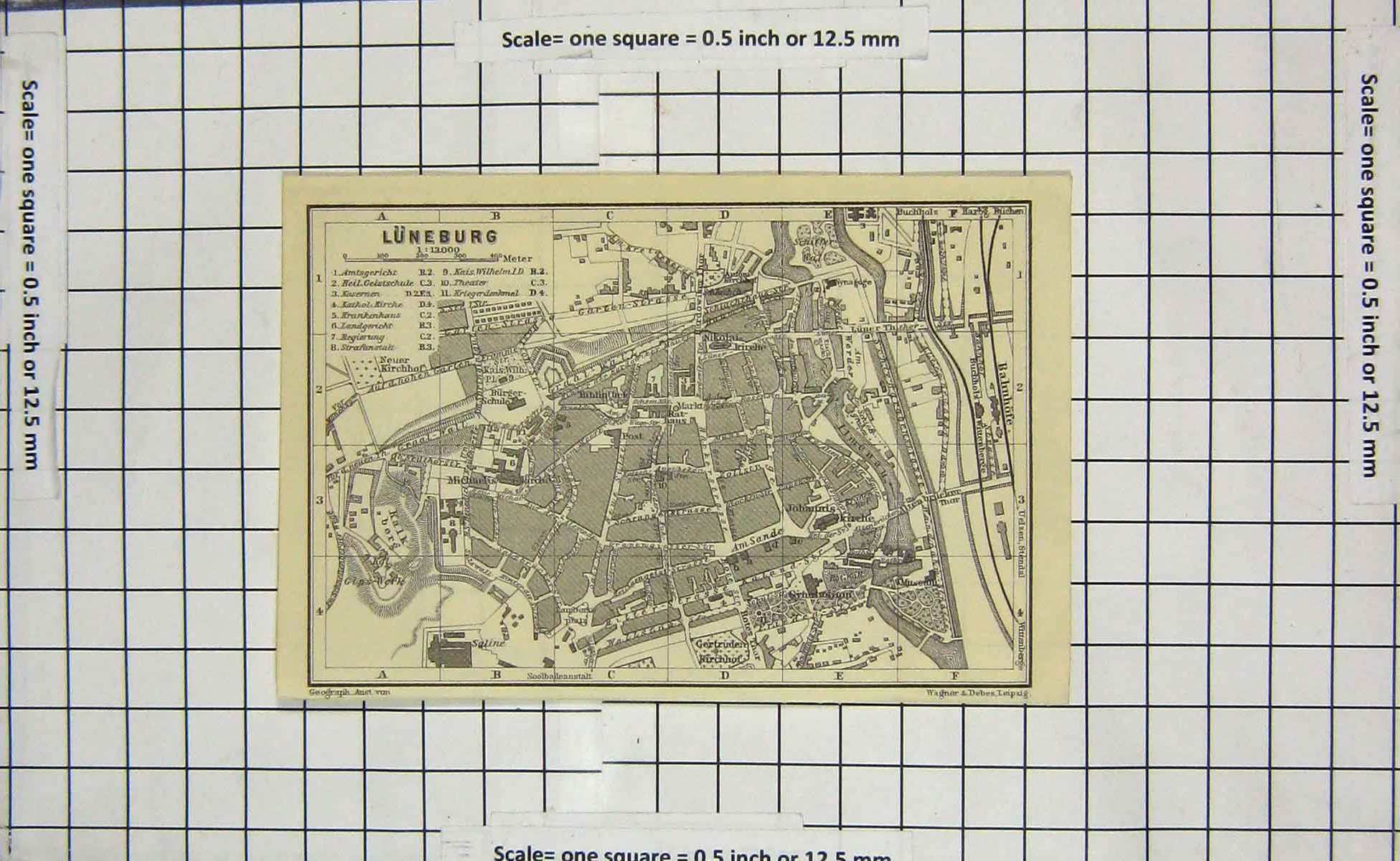 Original Old Antique Print Map Germany Street Plan Luneburg
