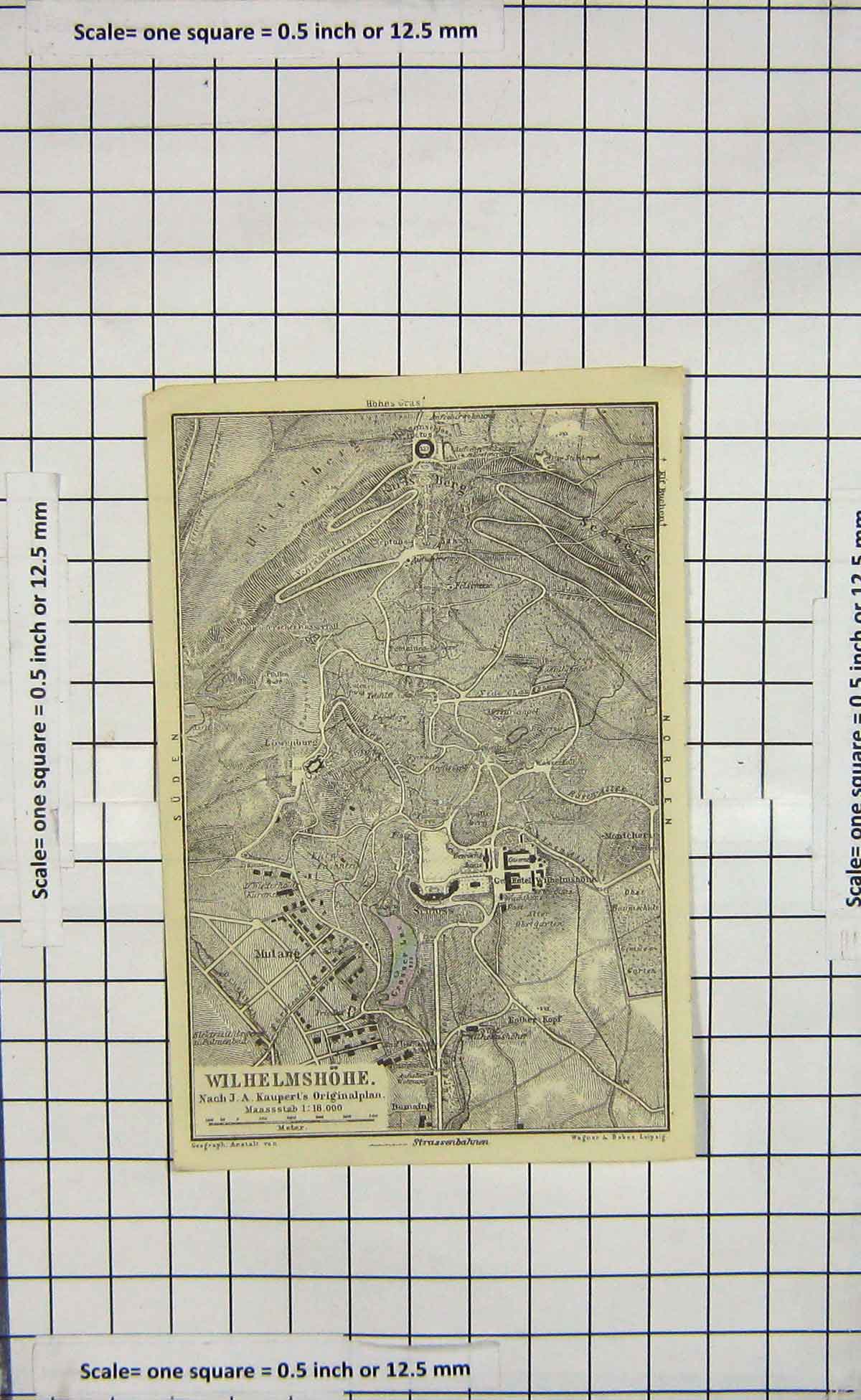 Original Old Antique Print Map Germany Plan Wilhelmshohe Mulang