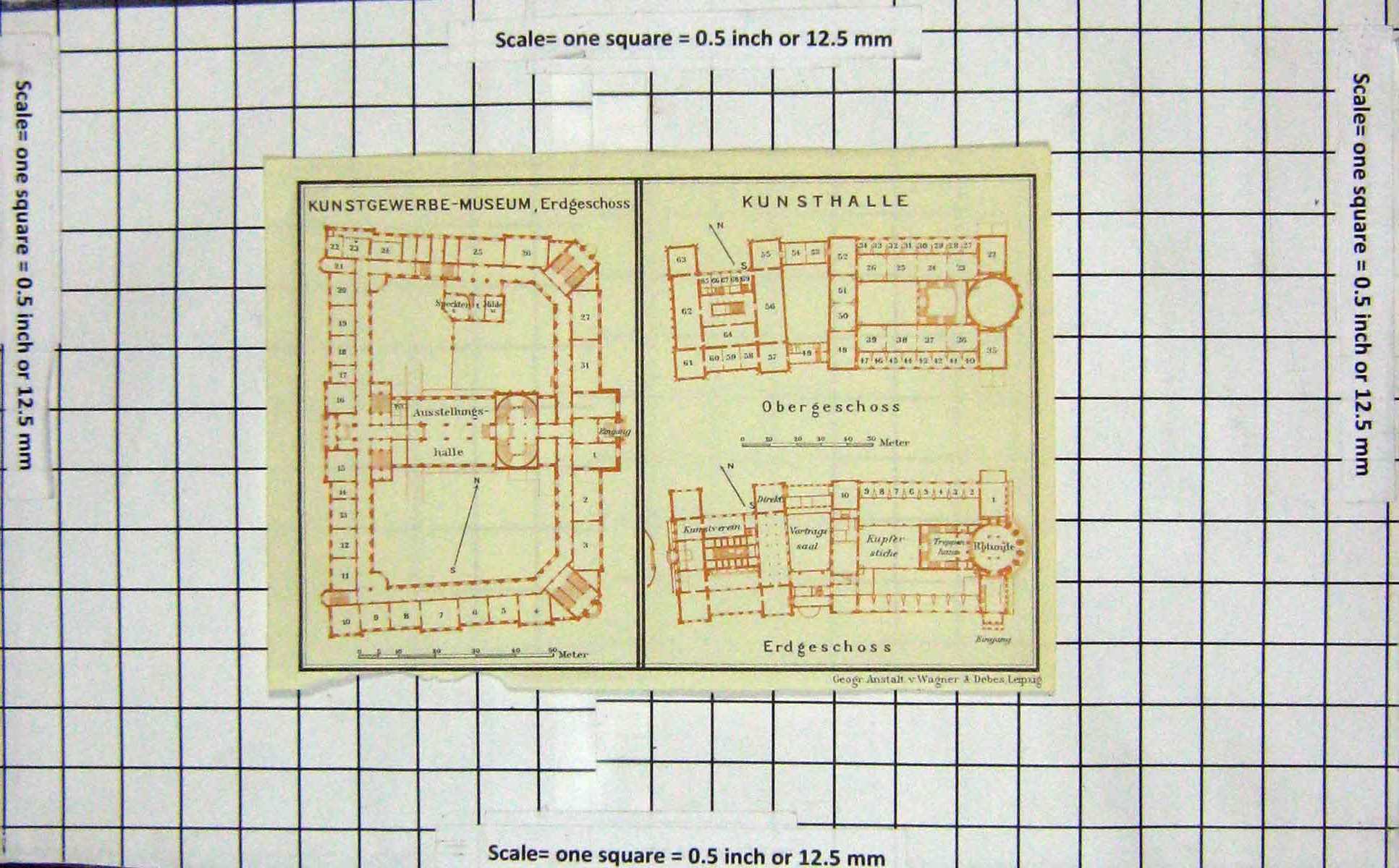 Original Old Antique Print Map Germany Plan Kunstgewerbe Museum Kunsthalle