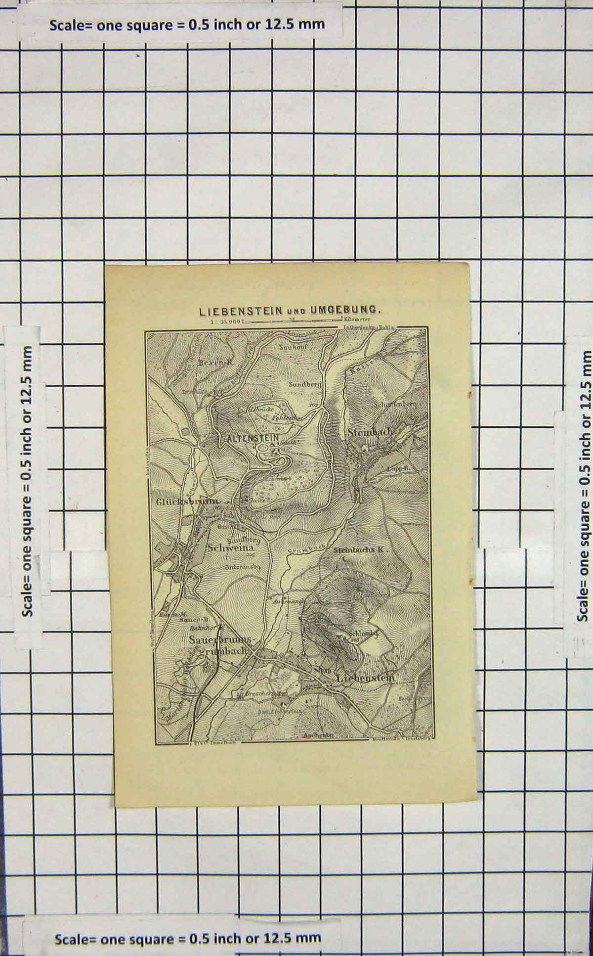 Original Old Antique Print Map Germany Liebenstein Umgebung Altenstein