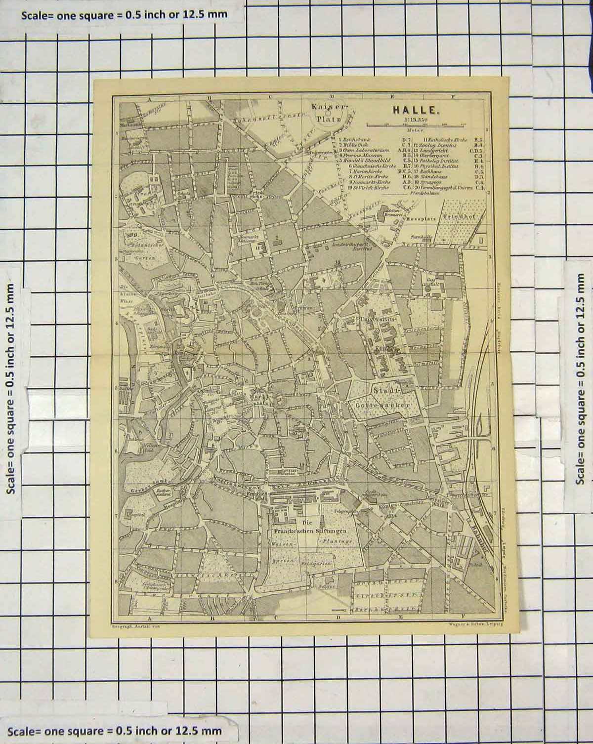 Original Old Antique Print Map Germany Street Plan Halle Umgebung Dessau 18th