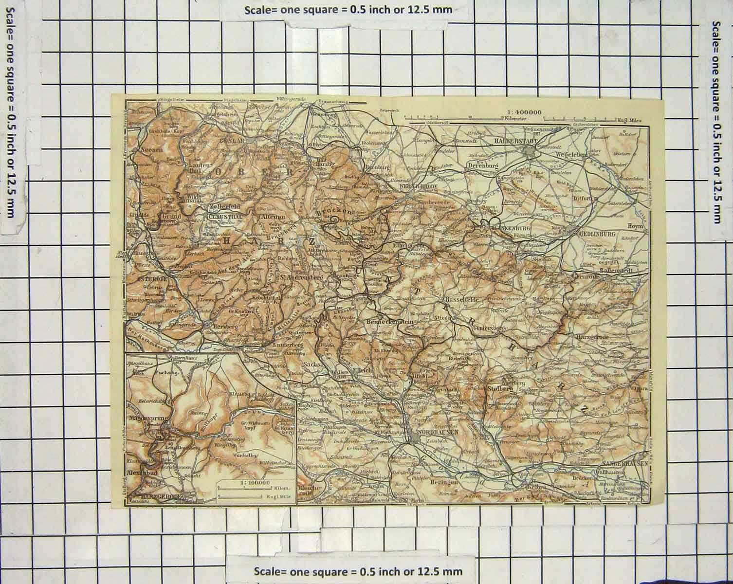Original Old Antique Print Map Germany Nordhausen Halberstadt Clausthal 19th
