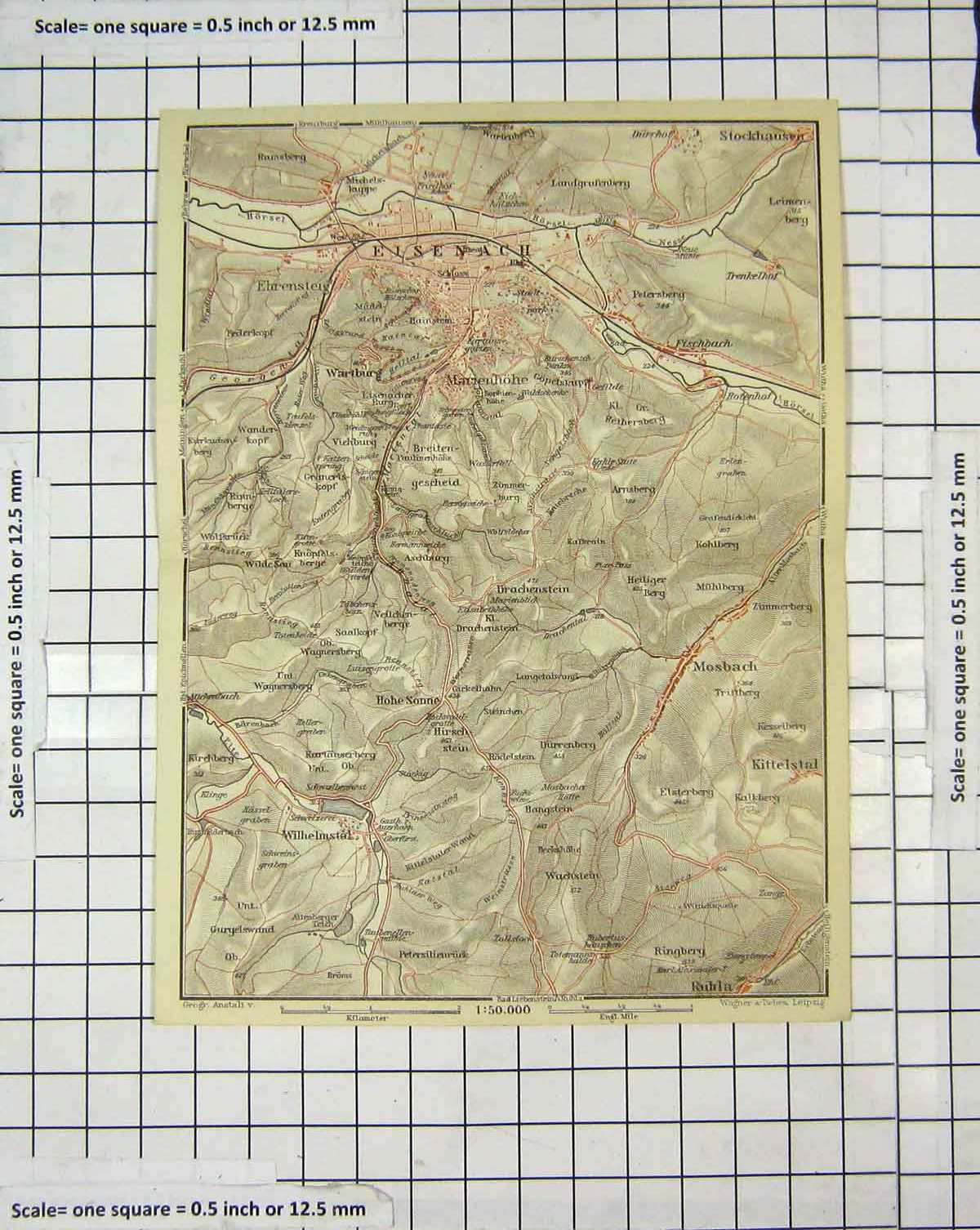 Original Old Antique Print Map Germany Eisenach Plan Meiningen Garten 19th