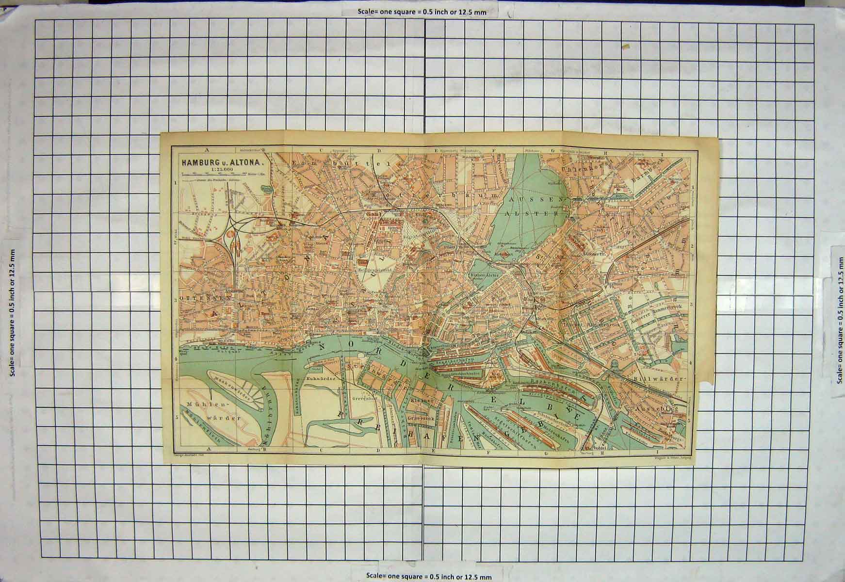 Original Old Antique Print Map Germany Street Plan Hamburg Altona