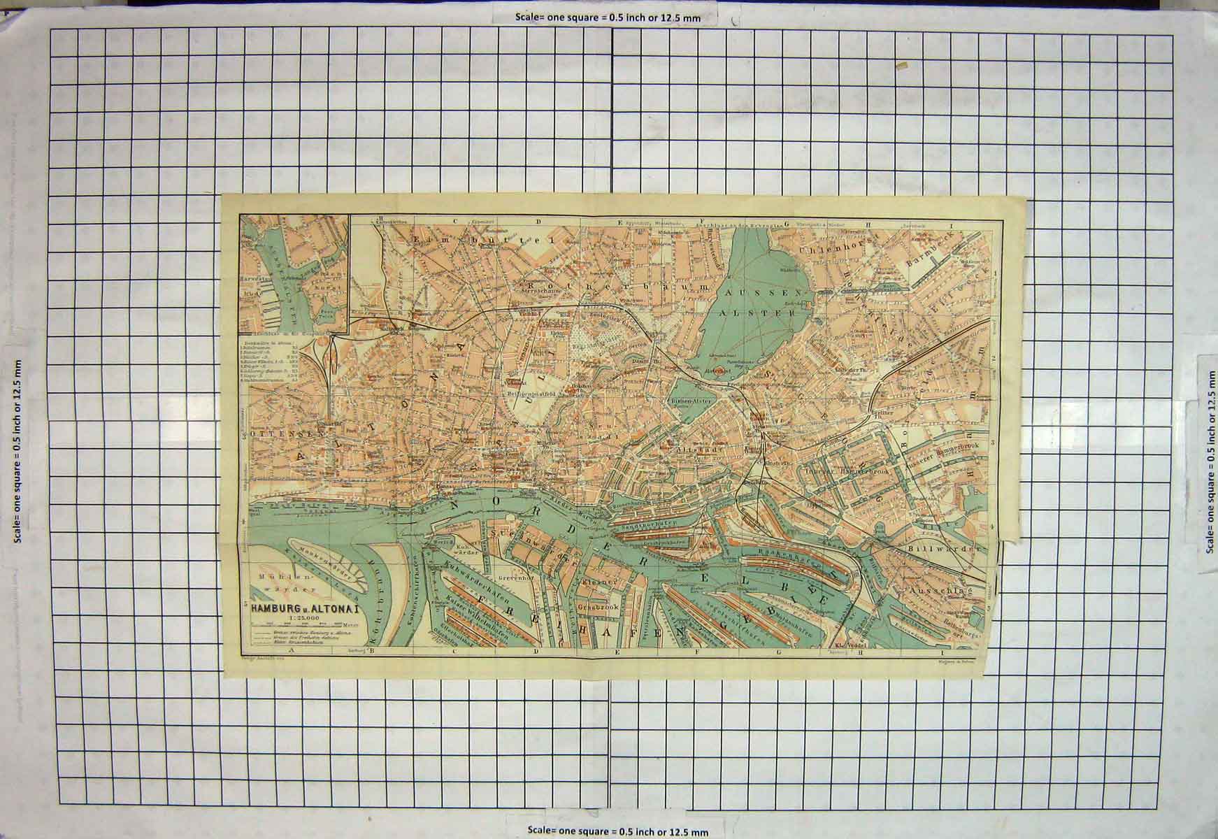 Original Old Antique Print Map Germany Street Plan Hamburg Altonai Norder