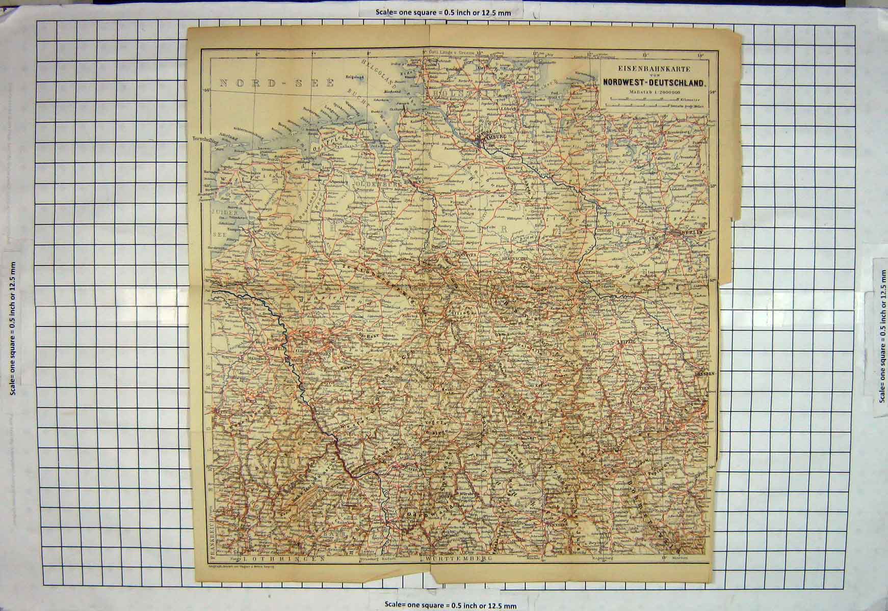 Original Old Antique Print Map Germany Deutschland Leipzig Hannover