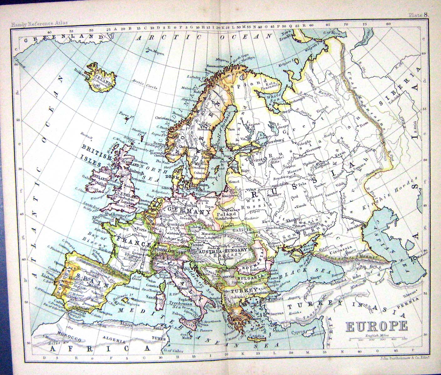 Old Map C1901 Europe British Isles France Spain Germany Russia Icelan Victorian