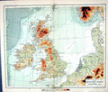 Antique Old Print Bathy-Orographical Map C1901 British Isles Ireland Wales 20th