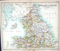 Antique Old Print Map C1901 England Wales Isle Man Northumberland Carnarvon