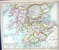 Old Print Map C1901 Southern Scotland Perth Argyll Lanark Forfar Berwick 20th